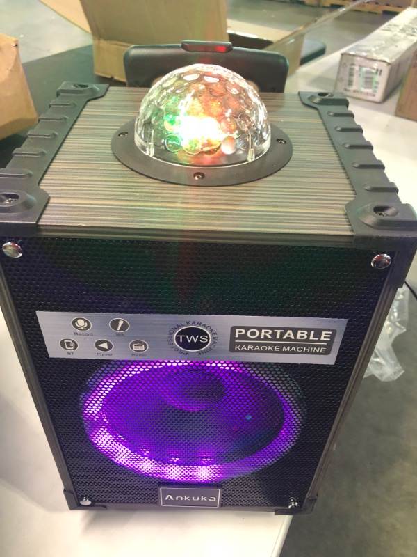 Photo 1 of Ankuka Karaoke Machine, Portable Bluetooth Speaker with Disco Lights,Subwoofer PA System with 2 Wireless Microphones for Christmas,Birthday Party