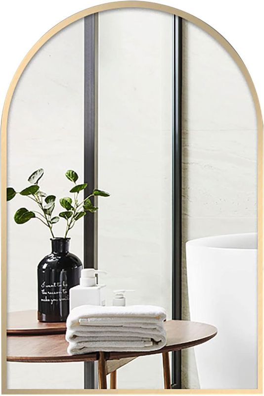 Photo 1 of Arched Vanity Mirror, Wall Mounted Bathroom Mirror, Aluminum Alloy Metal Frame, Bedroom Cosmetic Mirror, Living Room Decorative Mirror, Shaving Mirror, Shower Mirror - Gold/Black/White/Silvery