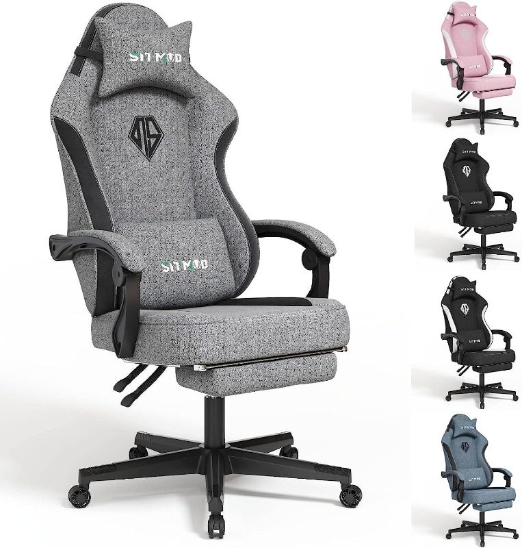 Photo 1 of SITMOD Gaming Chair with Footrest-Computer Ergonomic Video Game Chair-Backrest and Seat Height Adjustable Swivel Task Chair for Adults with Lumbar Support(Gray)-Fabric