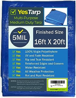 Photo 1 of YesTarp 16FT X 20FT Blue Medium Duty TARP, Multipurpose Waterproof, Poly tarp, Protective Cover, Rust Proof Polycarbonate Grommets, All Weather, Durable, 5 mil, Reinforced Edges