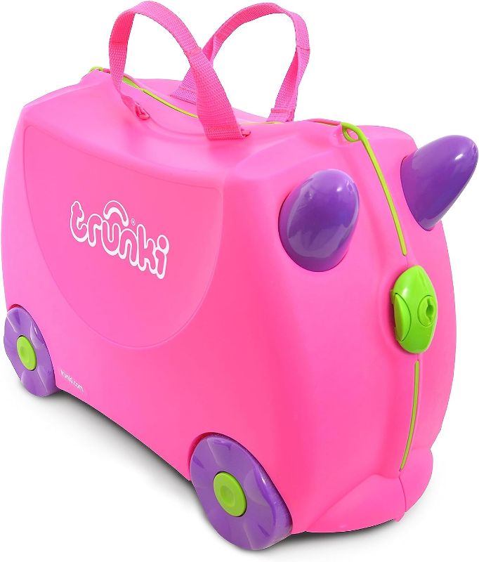 Photo 1 of Trunki Ride-On Kids Suitcase | Tow-Along Toddler Luggage | Carry-On Cute Bag with Wheels | Airplane Travel Essentials: Trixie Girl Pink