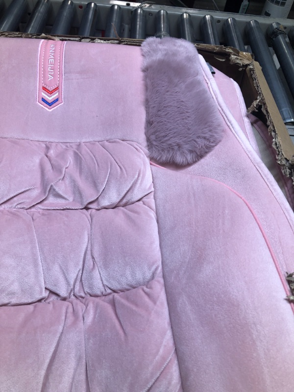 Photo 2 of AOOG Fuzzy Car Seat Covers Full Set, Fluffy Automotive Seat Covers for Cars SUV Pick-up Truck, Soft Plush Synthetic Fur Car Seat Cushions, Warm Seat Cover Winter Protector,Pink FULL SET PINK