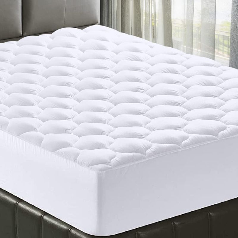 Photo 1 of Bedding Quilted Fitted King Mattress Pad Cooling Breathable Fluffy Soft Mattress Pad Stretches up to 21 Inch Deep, King Size, White, Mattress Topper Mattress Protector White - Curvy Pattern King