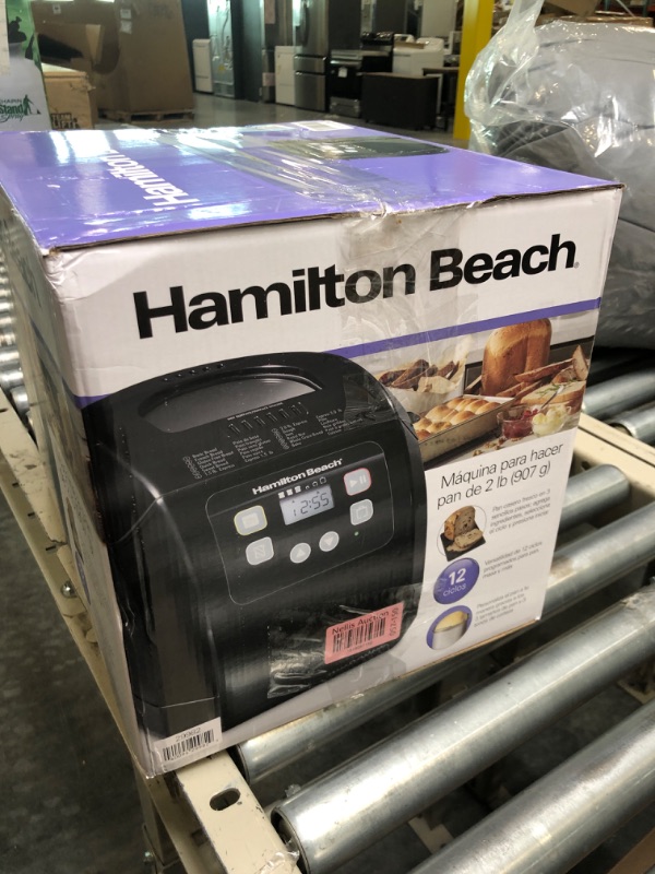 Photo 3 of ****DAMAGED COVER******* Hamilton Beach Bread Maker Machine, Digital, Programmable, 12 Settings + Gluten Free, Dishwasher Safe Pan + Kneading Paddle, 2 lb Capacity, Black (29982) Black, New For 2023