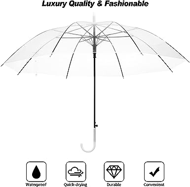 Photo 1 of  Clear Bubble Umbrella J Handle Automatic Open Umbrellas Large Transparent Windproof Waterproof Stick Umbrella for Men and Women Wedding Ceremony Event