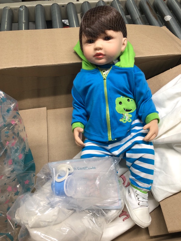 Photo 2 of Reborn Baby Dolls Boy Full Silicone Body Open Eyes Look Real Life 22 inch 55cm Boys Girls Playmates (Brown Hair)