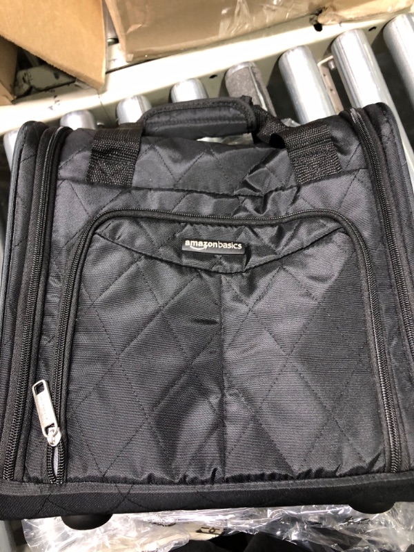 Photo 3 of Amazon Basics Underseat Carry-On Rolling Travel Luggage Bag, 14 Inches, Black Quilted Black Quilted Luggage Bag