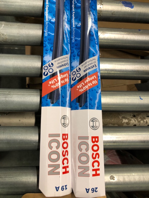 Photo 1 of Bosch ICON Wiper Blades 26A19A (Set of 2) Fits Acura: 18-13 ILX, Chrysler: 17-15 0, Honda: 12-18 Accord, Toyota: 15-10 Toyota Prius +More, Up to 40% Longer Life, Frustration Free Packaging 26A and 19A Frustration Free Combo Wiper Blades
