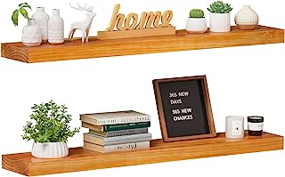 Photo 3 of Axeman Floating Shelves, 8 Inch Deep Rustic Solid Wood Wall Shelves for Storage, Wall Mounted Display Shelving with Invisible Heavy-Duty Metal Bracket, 36" W x 8" D x 1.6" H, Carbonized Black 36" W, 1-Pack Carbonized Black