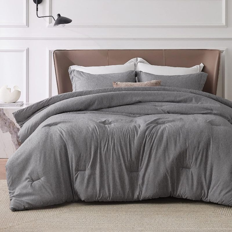 Photo 1 of  Dark Grey Queen Size Comforter, Soft Bedding for All Seasons, Cationic Dyed Bedding Set, 3 Pieces, 1 Comforter (90"x90") and 2 Pillow Shams (20"x26"+2")