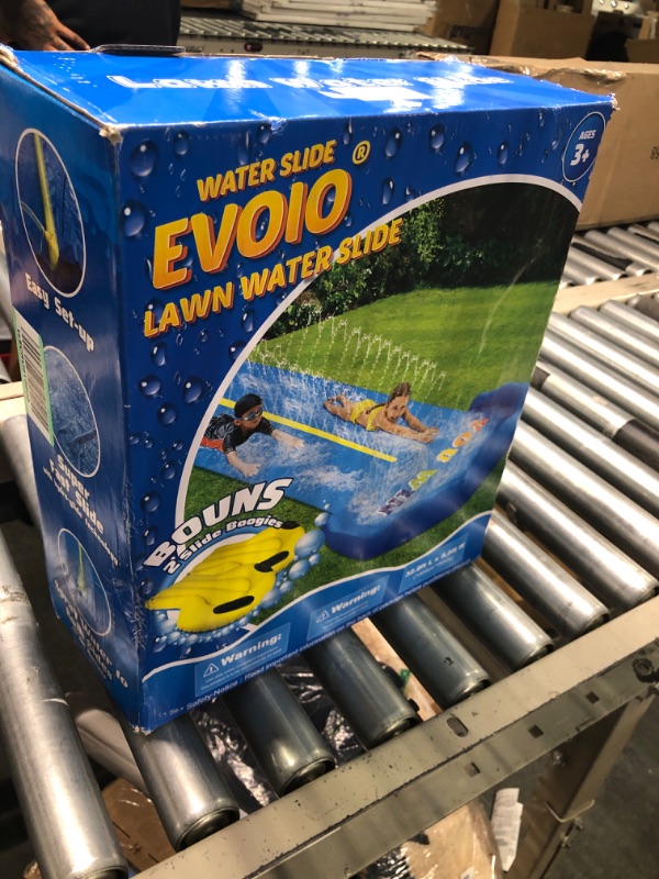 Photo 1 of Evoio Lawn Water Slide, 32.8ft Inflatable Splash Water Slip with 2 Racing Lanes and 2 Body Boards for Kids Boys Girls Adults, Outdoor Summer Water Toys for Yard Backyard Garden