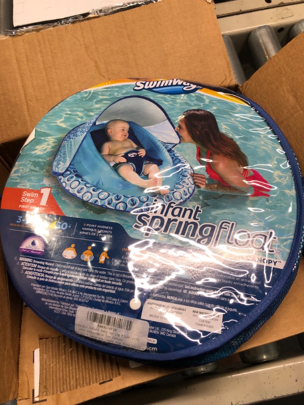 Photo 1 of SwimWays Infant Baby Spring Float with Protective and Adjustable Sun Canopy, For Infants 3 to 9 Months to Float in Swimming Pools, Blue Anchor