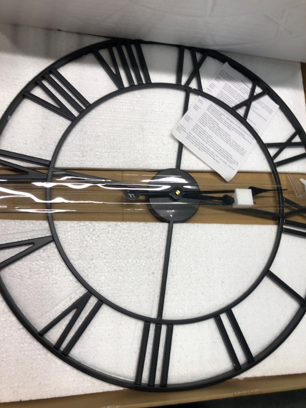 Photo 1 of 24 inch Large Metal Wall Clock, Industrial Indoor Outdoor Waterproof Art Decor Modern Clocks, European Retro with Oversized Roman Numerals, Silent Battery Operated Decor,Office,Kitchen, Loft Black 24IN