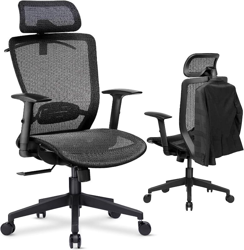 Photo 1 of ComHoma Ergonomic Executive Mesh Office Chair, Mesh Seat Computer Task Chair Swivel Height Adjustable Headrest Armrest Lumbar Support Caster Wheels Black