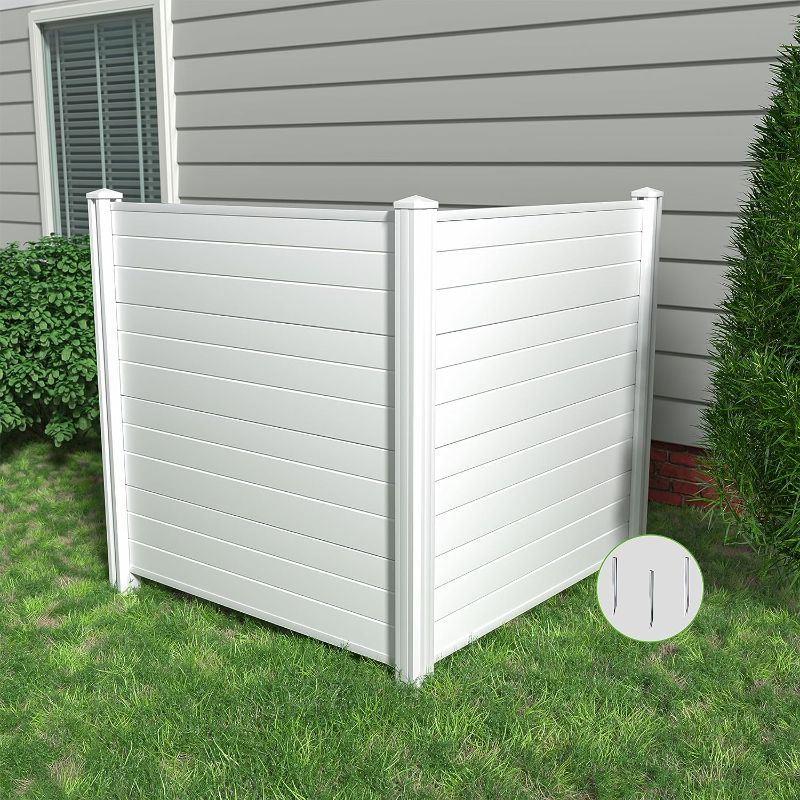 Photo 1 of Beimo Air Conditioner Fence Privacy Screen 50 "H x 50 "W Trash Can Enclosure?Pool Equipment Enclosure White Outdoor Privacy Vinyl Fence Panels for Outside?2 Panels with Metal Stake?