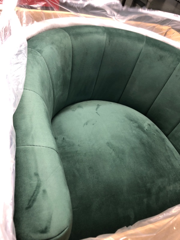 Photo 3 of 24KF Upholstered Living Room Chairs Modern Jade GreenTextured Velvet Accent Chair with Golden Metal Stand-Jade Green Chair-Curve back Jade Velvet Fabric/Golden Metal Base