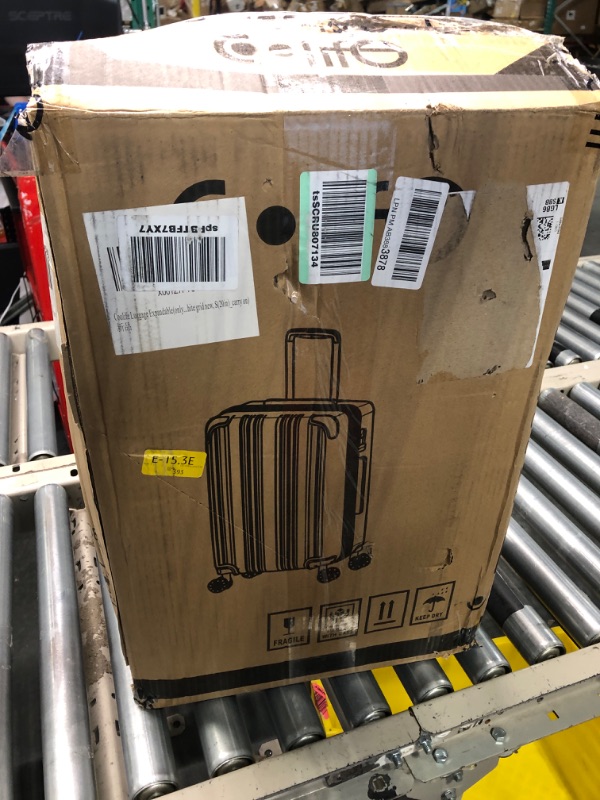 Photo 2 of Coolife Luggage Expandable(only 28") Suitcase PC+ABS Spinner 20in 24in 28in Carry on (white grid new, S(20in)_carry on) white grid new S(20in)_carry on