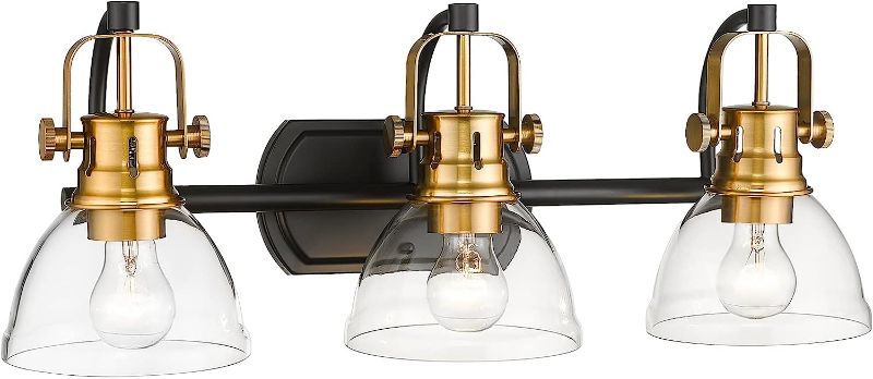 Photo 1 of zeyu Farmhouse Vanity Light for Bathroom, 3-Light Bath Sconces Wall Lighting with Clear Glass, Black and Gold Finish, ZY50B-3W BK+BG
