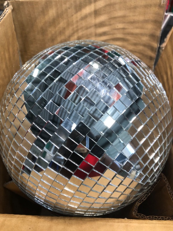 Photo 4 of Boshen 10" Disco Mirror Ball with Hanging Ring Silver Party Disco Ball Light for Party Xmas DJ Stage Lighting Effect 10"/1pack