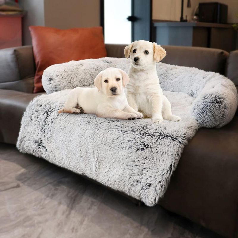 Photo 1 of Calming Dog Bed & Cat Bed, Anti-Anxiety Donut Dog Cuddler Bed, Warming Cozy Soft Dog Round Bed, Fluffy Faux Fur Plush Dog Cat Cushion bed for Small Medium Dogs and Cats (20"/24"/27"/30") 30" Light Grey