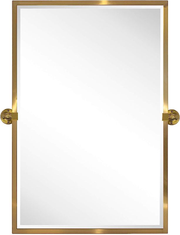 Photo 1 of  28.5 x 36 Brushed Gold Pivot Mirror Metal Framed Tilt Rectangle Bathroom Mirror Tilting Beveled Vanity Mirrors for Wall
