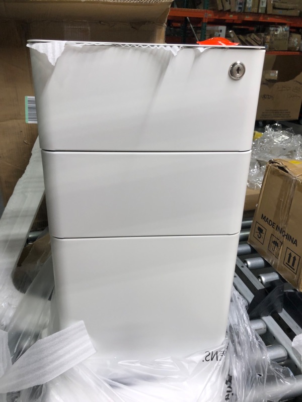 Photo 1 of DEVAISE 3-Drawer Slim Vertical File Cabinet, Fully Assembled Except Casters, Legal/Letter Size, White White 11.8"W x 17.7"D x 23.2"H