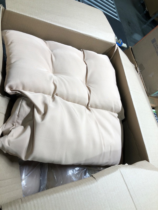 Photo 2 of 4 Pieces Patio Chair Cushions Outdoor Indoor Seat/Back Chair Cushions Tufted Pillow with Ties All Weather Replacement Cushions Patio Furniture Cushions Outdoor Furniture (Beige)