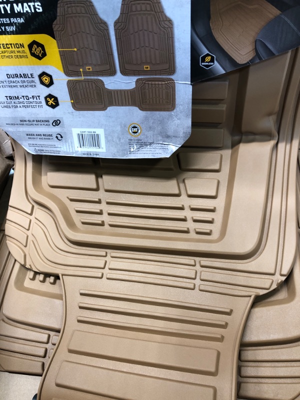 Photo 3 of Cat® ToughRide Heavy-Duty 3 Piece Rubber All Season Floor Mats for Car Truck Van SUV, Beige - Premium Trim to Fit Car Floor Mat, All Weather Deep Dish Automotive Floor Mats, Total Dirt Protection 3-Piece 02-Beige