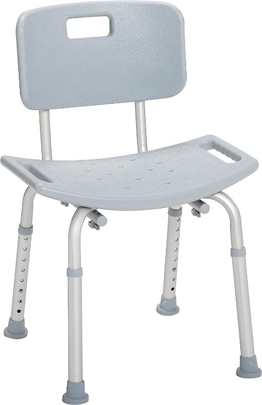 Photo 1 of Drive Medical RTL12202KDR Bathroom Bench with Back, Gray & 10210-1 Deluxe 2-Button Folding Walker with Wheels Bench Chair With Back + Walker Grey