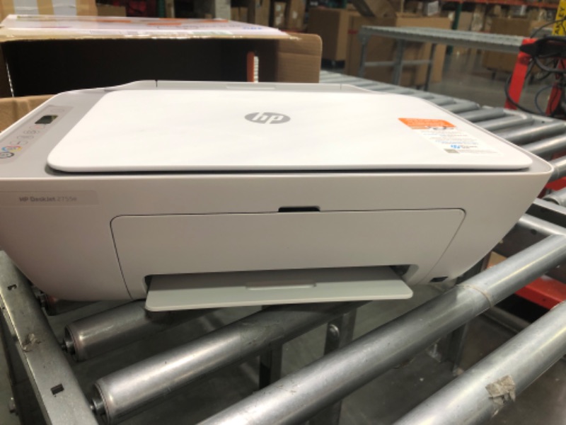 Photo 1 of HP DeskJet 2755e Wireless Color All-in-One Printer with bonus 6 months Instant Ink (26K67A), white