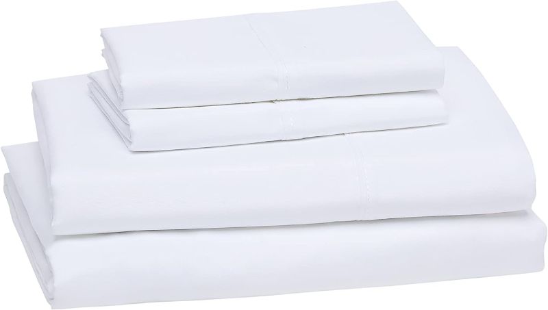 Photo 1 of Amazon Basics Lightweight Super Soft Easy Care Microfiber 4 Piece Bed Sheet Set with 14" Deep Pockets, Full, Bright White, Solid