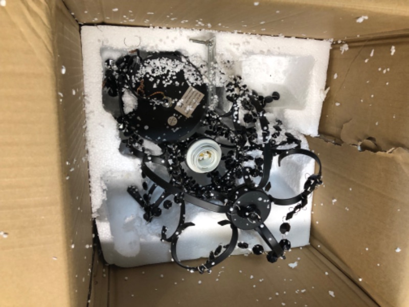 Photo 3 of AGV LIGHTING 2021002 Black Crystal Chandelier Lighting, Modern Mini Hanging Light Fixtures with 1 E26 Light, D11 x H15, 35" Adjustable Chain