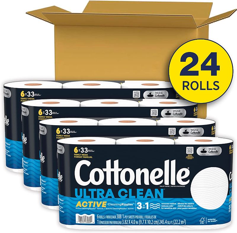 Photo 1 of Cottonelle Ultra Clean Toilet Paper with Active CleaningRipples Texture, Strong Bath Tissue, 6 Family Mega Rolls (6 Family Mega Rolls = 33 Regular Rolls), 388 Sheets per Roll