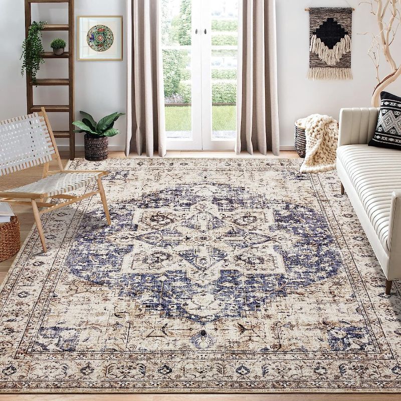 Photo 1 of Area Rug Living Room Rugs - 9x12 Washable Boho Rug Vintage Oriental Distressed Farmhouse Large Thin Indoor 
