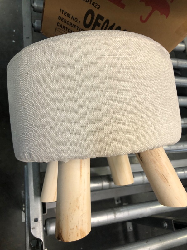 Photo 4 of Asense Round Small Footrest Ottoman Stool Linen Fabric Padded Footstools with Non-Skid Wooden Legs, Beige