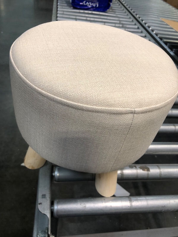 Photo 3 of Asense Round Small Footrest Ottoman Stool Linen Fabric Padded Footstools with Non-Skid Wooden Legs, Beige