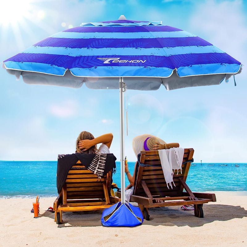 Photo 1 of 
TEEHON Beach Umbrella with Sand Bags TEEHON Beach Umbrella with Sand Bags Portable Umbrella with Sand Anchor & Tilt Aluminum Pole & Carry Bag, UV 55+ Heavy Duty Windproof Sunshade Umbrella for Patio Garden Outdoor BackYard Pool
