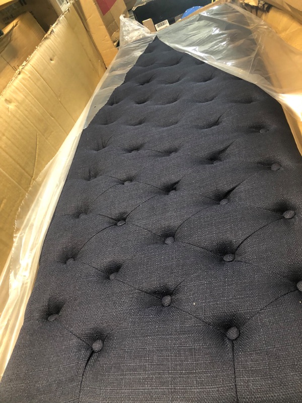 Photo 4 of 24KF Linen Upholstered Tufted Button King Headboard and Comfortable Fashional Padded King/California King Size headboard - Navy Blue
