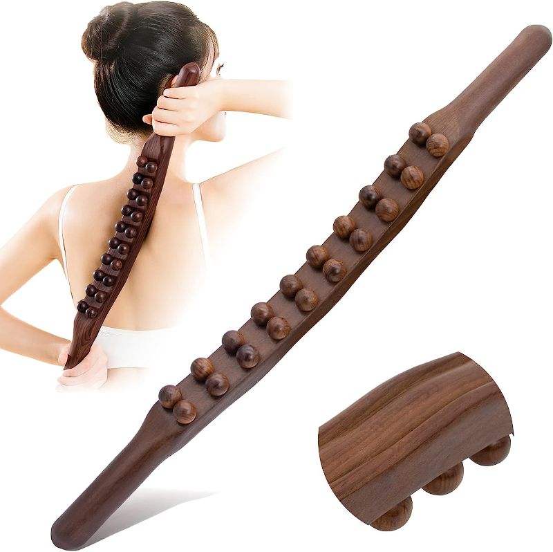 Photo 1 of Goodtar Guasha Wood Stick Tools Wooden Therapy Scraping Lymphatic Drainage Massager, Double Row 20 Beads Point Treatment Gua Sha Tools for Back Leg 20 knobs