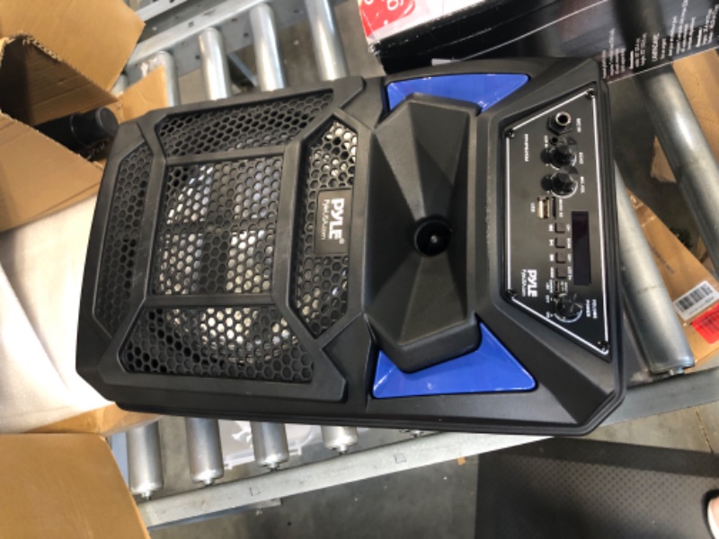Photo 1 of Portable Bluetooth PA Speaker System - 400W Outdoor Bluetooth Speaker Portable PA System w/Microphone in, Party Lights, MP3/USB SD Card Reader, FM Radio, Rolling Wheels - Mic, Remote - Pyle PPHP82SM