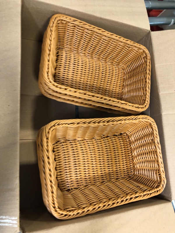 Photo 3 of 6 Pack 15.8 Inch Poly Wicker Bread Basket Imitation Rattan Woven Bread Baskets Woven Tabletop Food Fruit Vegetables Serving Basket for Restaurant Serving Display Outdoor Restaurant Home Kitchen