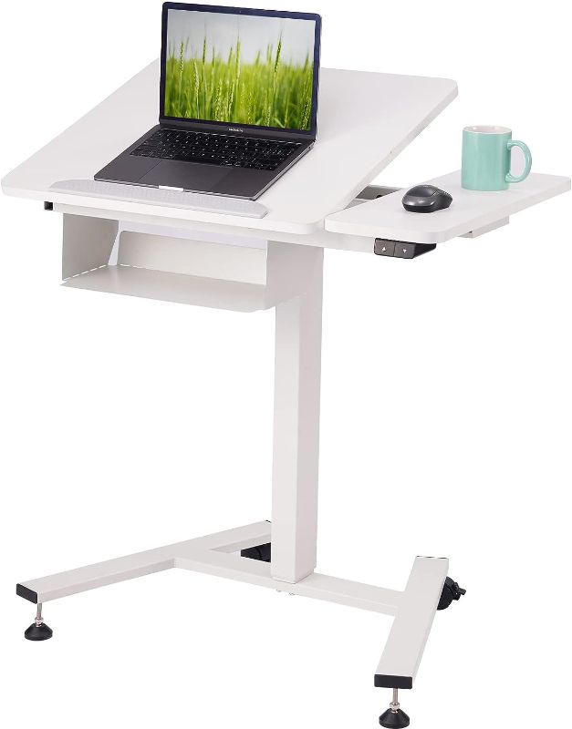 Photo 1 of TOPSKY Electric Height Adjustable Standing Laptop Study Desk with Tilting Board and Wheels for Home Office Use (WHITE)