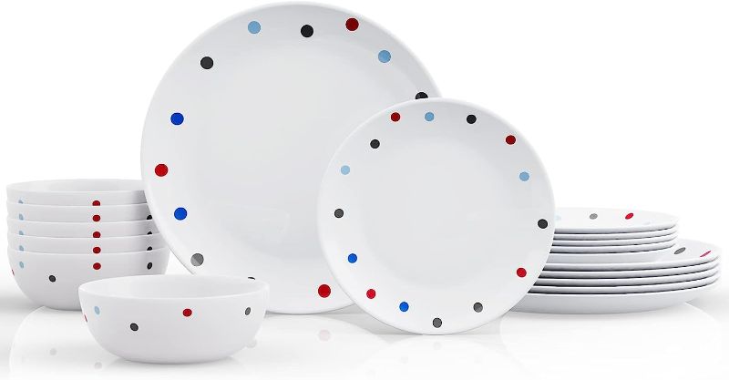 Photo 1 of 18-Piece Kitchen Dinnerware Set, MEKY Colorful Polka Dots Glassware Plates, Dishes, Bowls, Service for 6, Crack Resistant Dish Set
