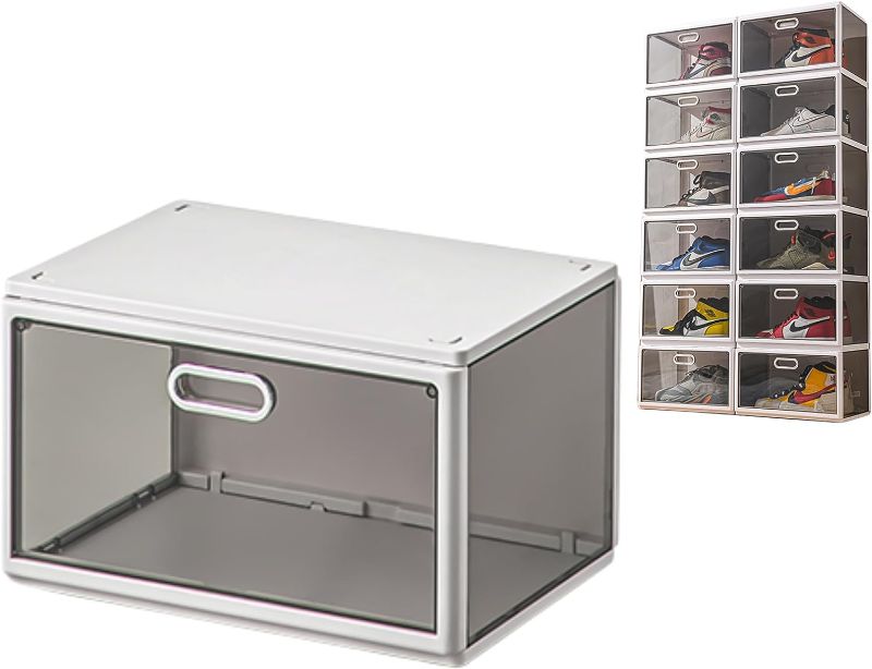 Photo 1 of 
Premium Clear Stackable Shoe Storage Box - Large Size, Stylish Gray-White Design - 