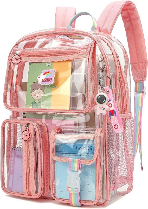 Photo 1 of AUOBAG Clear Backpack for Girls Backpacks Elementary Bookbags Middle School bags Women Casual Daypack Send pendant (Pink)