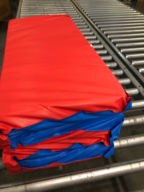 Photo 1 of Children's Factory, CF400-509RB, Angels Rest 2" Toddler Nap Mat, Red-Blue, 4 Section Classroom Sleeping Mat, Kids Daycare or Preschool Waterproof Mat