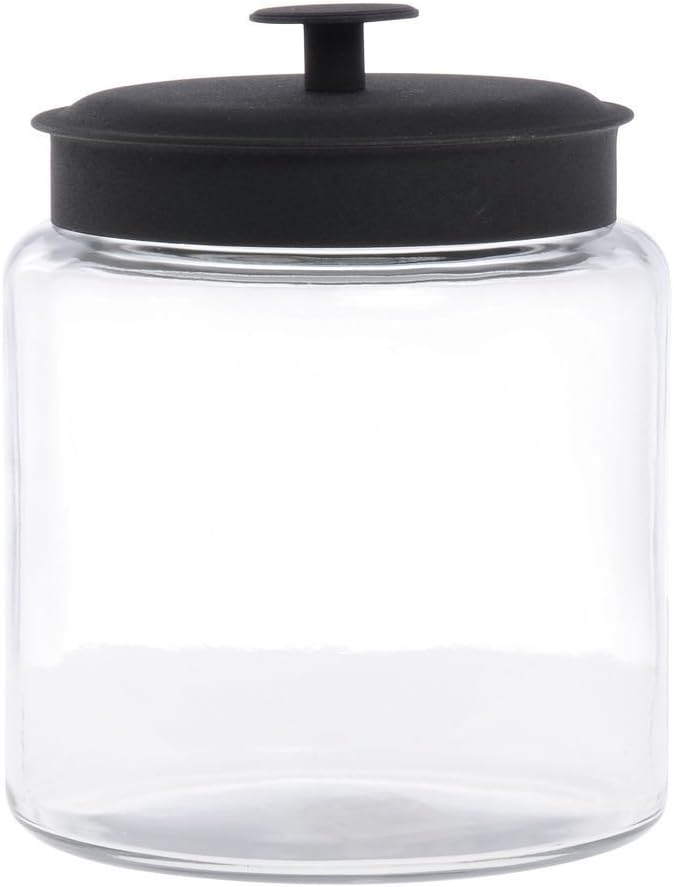 Photo 1 of Anchor Hocking 96 oz Clear Glass Montana Jar with Black Lid - 6 3/4"Dia x 8 3/4"H