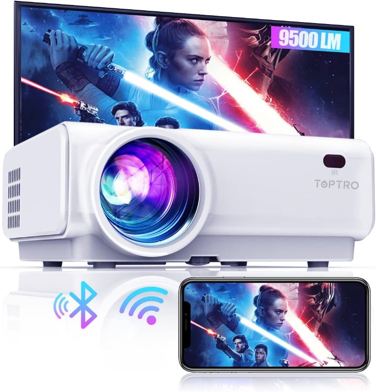 Photo 1 of Mini Projector,TOPTRO 2022 Upgraded Projector with WiFi and Bluetooth,9500L Portable Projector,1080P Full HD Supported,Home Theater Movie Projector Compatible with iOS/Android/TV Stick/USB/PS5
