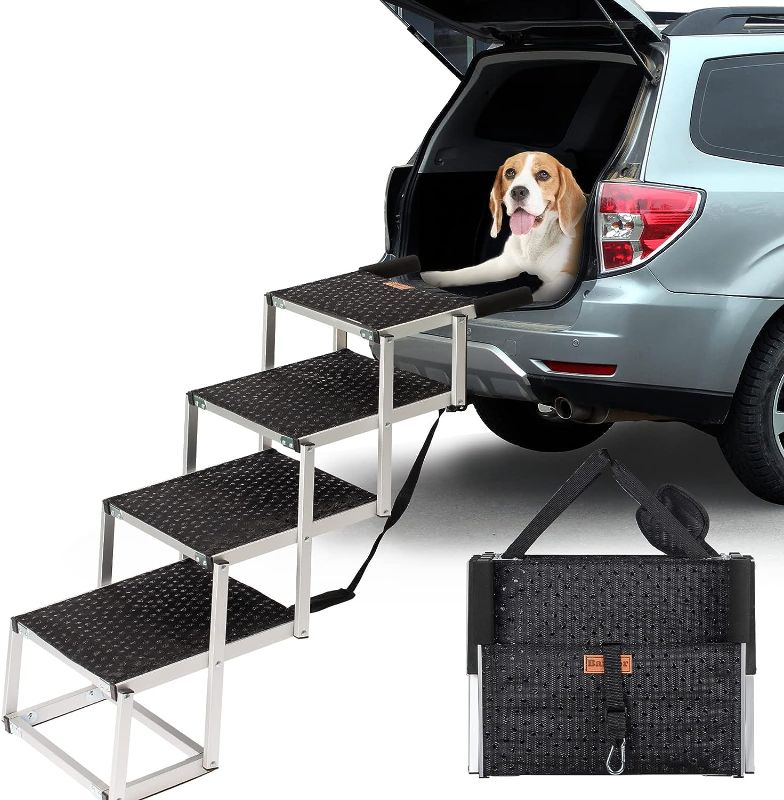 Photo 1 of Barpor Pet Stairs for Cars and SUV Portable Adjustable Aluminum Dog Steps Lightweight with Non-Slip Surface Supports to Large Dogs 200-250 Lbs, 4/5 Steps (Upgraded 4-Step)
