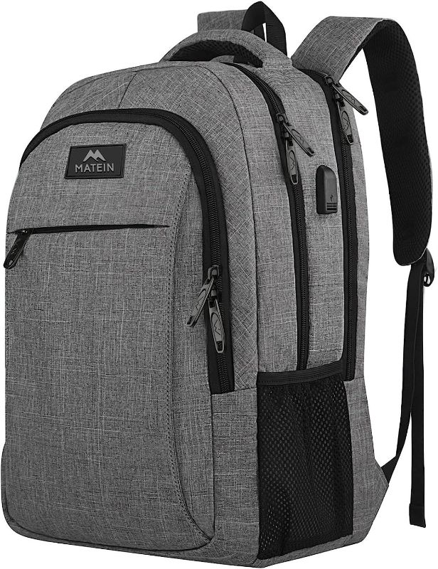 Photo 1 of MATEIN Travel Laptop Backpack, Business Anti Theft Slim Durable Laptop Backpack with USB Charging Port, Water Resistant College Bag Computer Bag Gifts for Men & Women Fits 15.6 Inch Notebook, Grey
